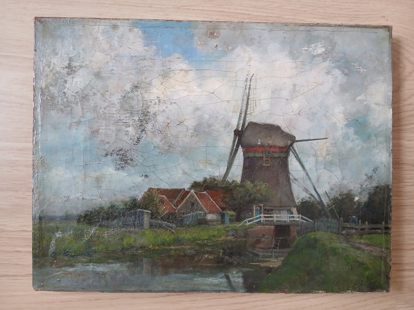 Heel oud olieverf ( molen aan het water ), Ophalen of Verzenden
