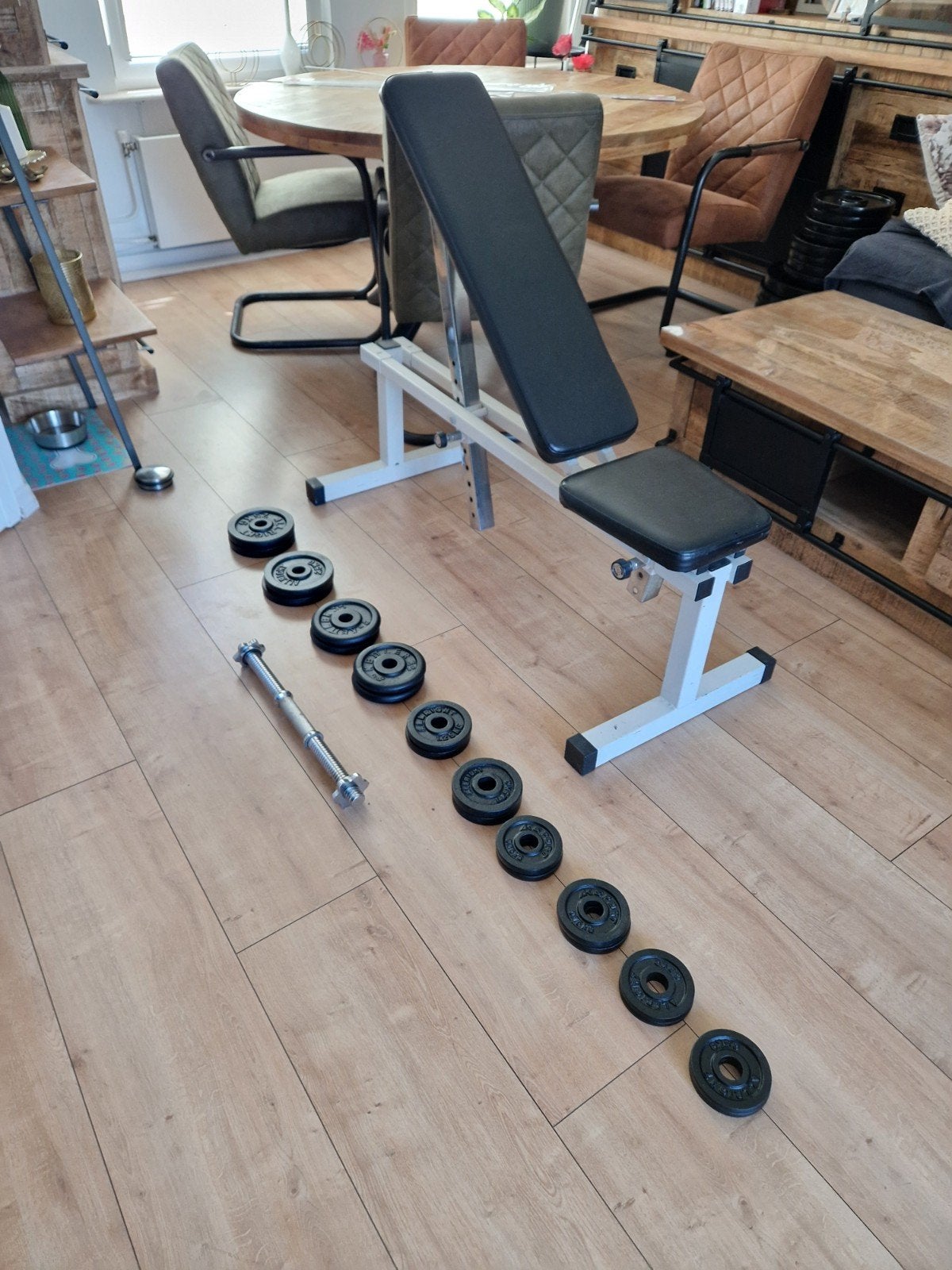 velsterbare bankje en dumbell  29kg, Sport en Fitness, Ophalen, Fitnessbank