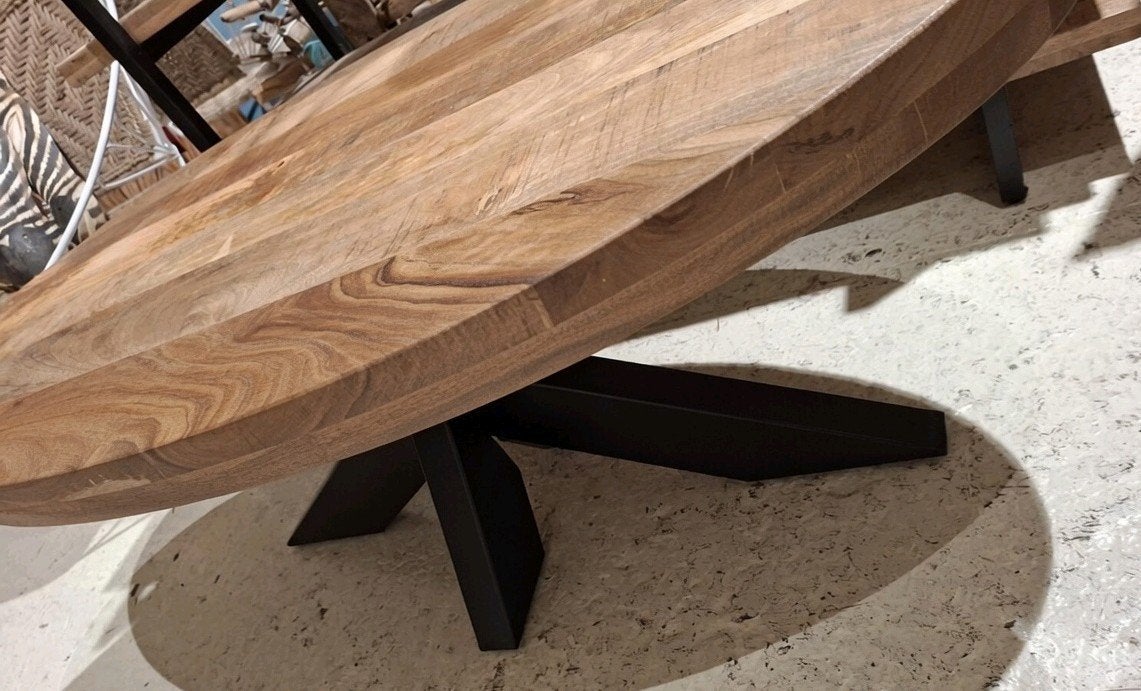 Ovale salontafel mangohout kruispoot, 100 tot 150 cm, Nieuw, 50 tot 100 cm, Minder dan 50 cm