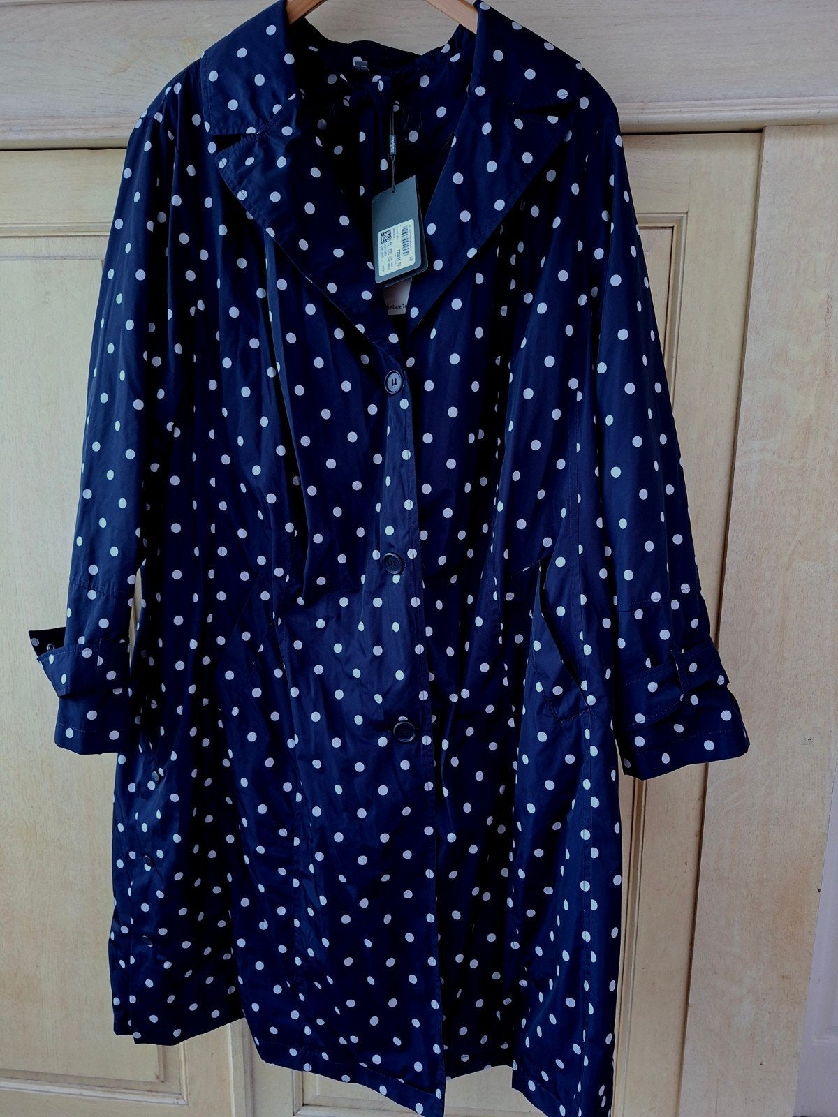 🧥Prachtige NIEUWE  jas, donker blauw/witte stippen mt 50/52, Kleding | Dames, Grote Maten, Blauw, Nieuw, Ulla Popken, Ophalen of Verzenden