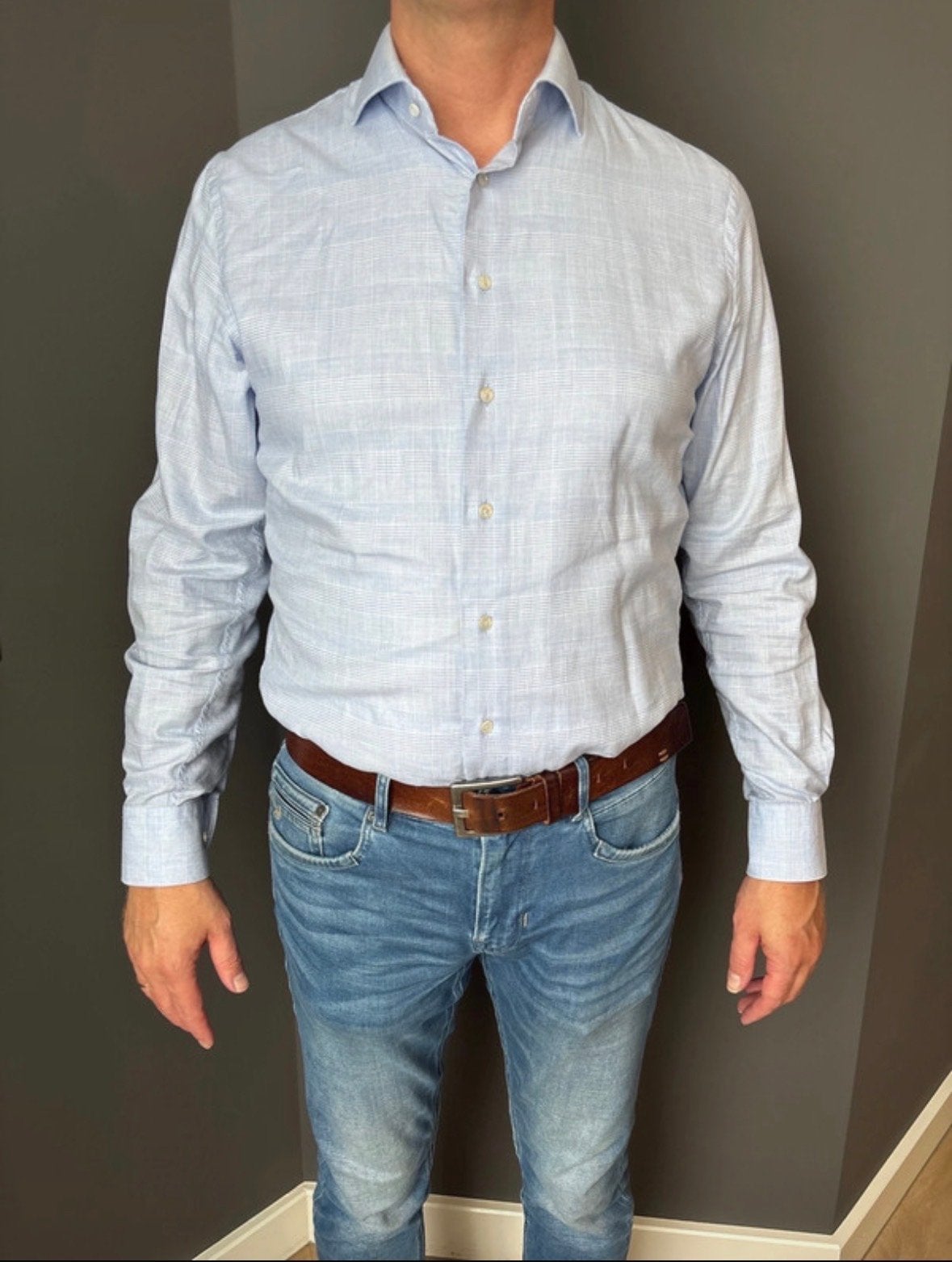 Profuomo overhemd heren maat 41, Ophalen of Verzenden, Zo goed als nieuw, Blauw, Halswijdte 41/42 (L)