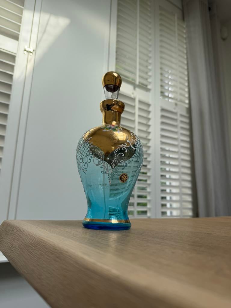 Prachtige karaf aquablauw muranoglas gemerkt, Antiek en Kunst, Ophalen of Verzenden
