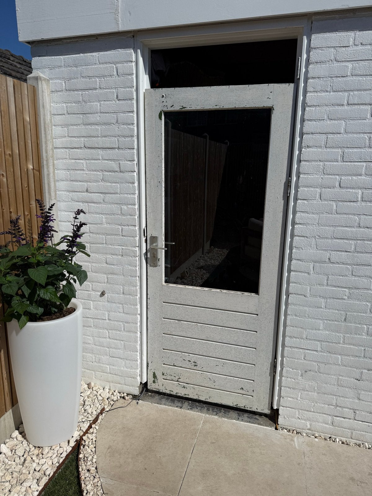 Gebruikte buitendeur/schuurdeur met glas incl deurbeslag, Gebruikt, 80 tot 100 cm, Ophalen of Verzenden, 200 tot 215 cm