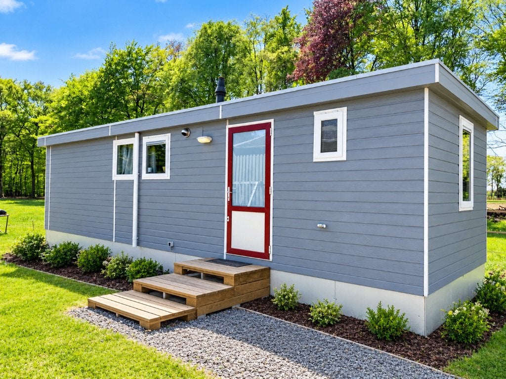 Ruim chalet 11x3,65 m, 3 kamers, dubbel glas, CV-ketel 2024, Doe-het-zelf en Verbouw, Ophalen, Gebruikt