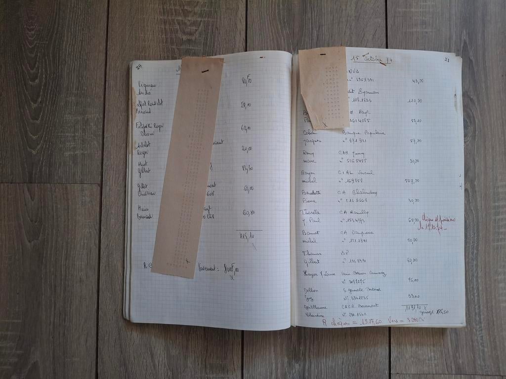 Vintage Frans handgeschreven kasboek uit 1974 - '75, Antiek en Kunst, Ophalen of Verzenden