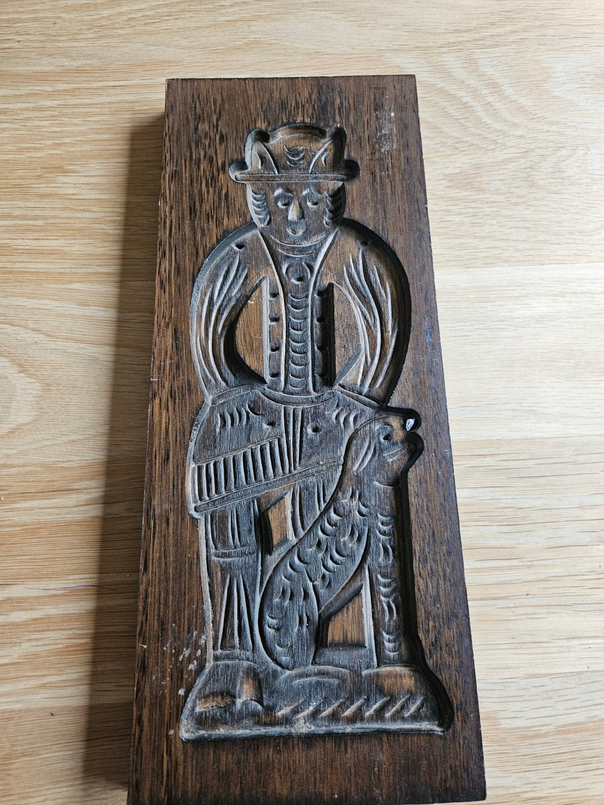 Vintage Speculaasplank Man met Hond - 33,5 x 13,5 cm, Ophalen of Verzenden