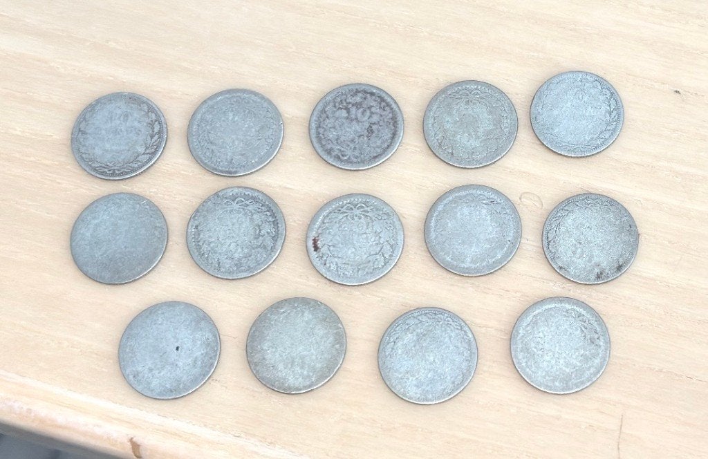 14 Zilveren Dubbeltjes Wilhelmina -  Partijtje 18 Gram, Ophalen, Zilver, 10 cent, Koningin Wilhelmina