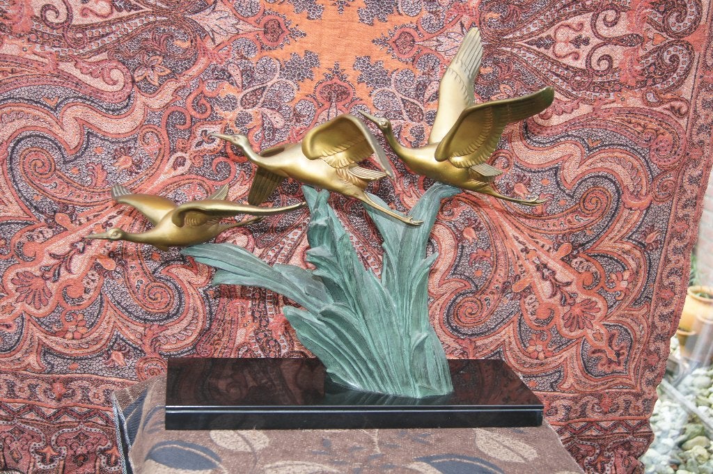 ooievaars op marmeren voet ( Irénée Rochard (1906-1984), Ophalen of Verzenden, Gemerkt, Brons, Beeld