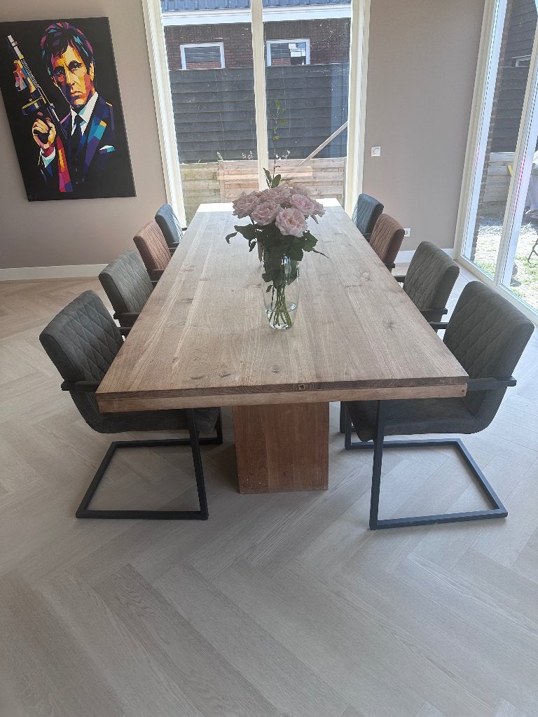 Tafel en stoelen, Huis en Inrichting, Tafels | Eettafels, Ophalen, Gebruikt, 100 tot 150 cm, Teakhout