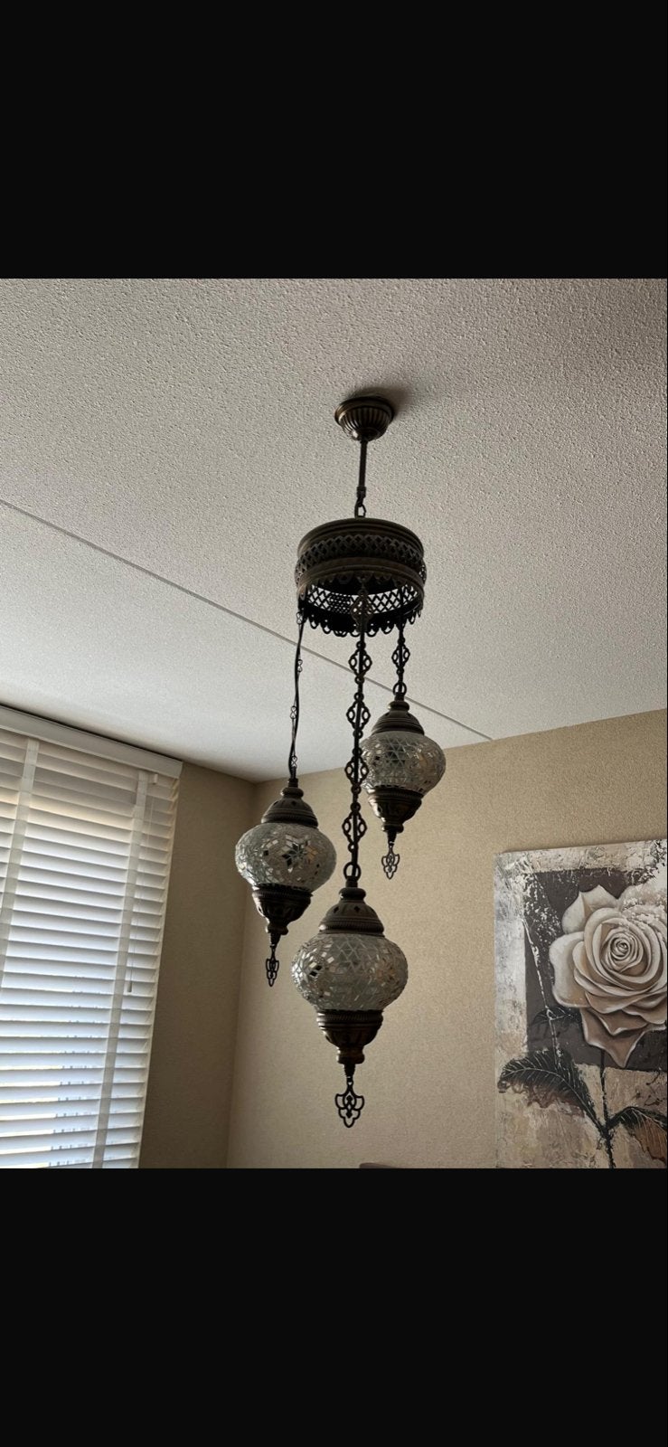 Turkse Mozaïek Hanglamp en Tafellamp Set, Ophalen of Verzenden, Zo goed als nieuw, Glas, E14 (klein)