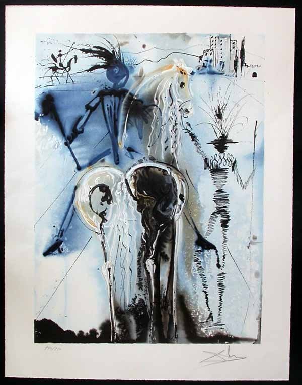 Salvador Dalí(1904)Lithografie"Chevaux de Don Quicho"Ges Gel, Personages en Fantasiefiguren, Gelimiteerde oplage, Ophalen of Verzenden