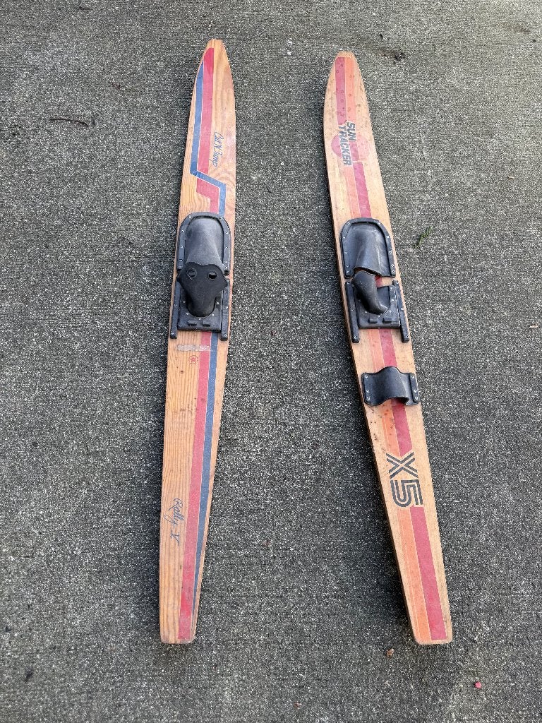 Vintage houten waterski’s – Sun Tracker / Cut’n Jump, Watersport en Boten, Waterski's, Gebruikt, Waterski's, Ophalen