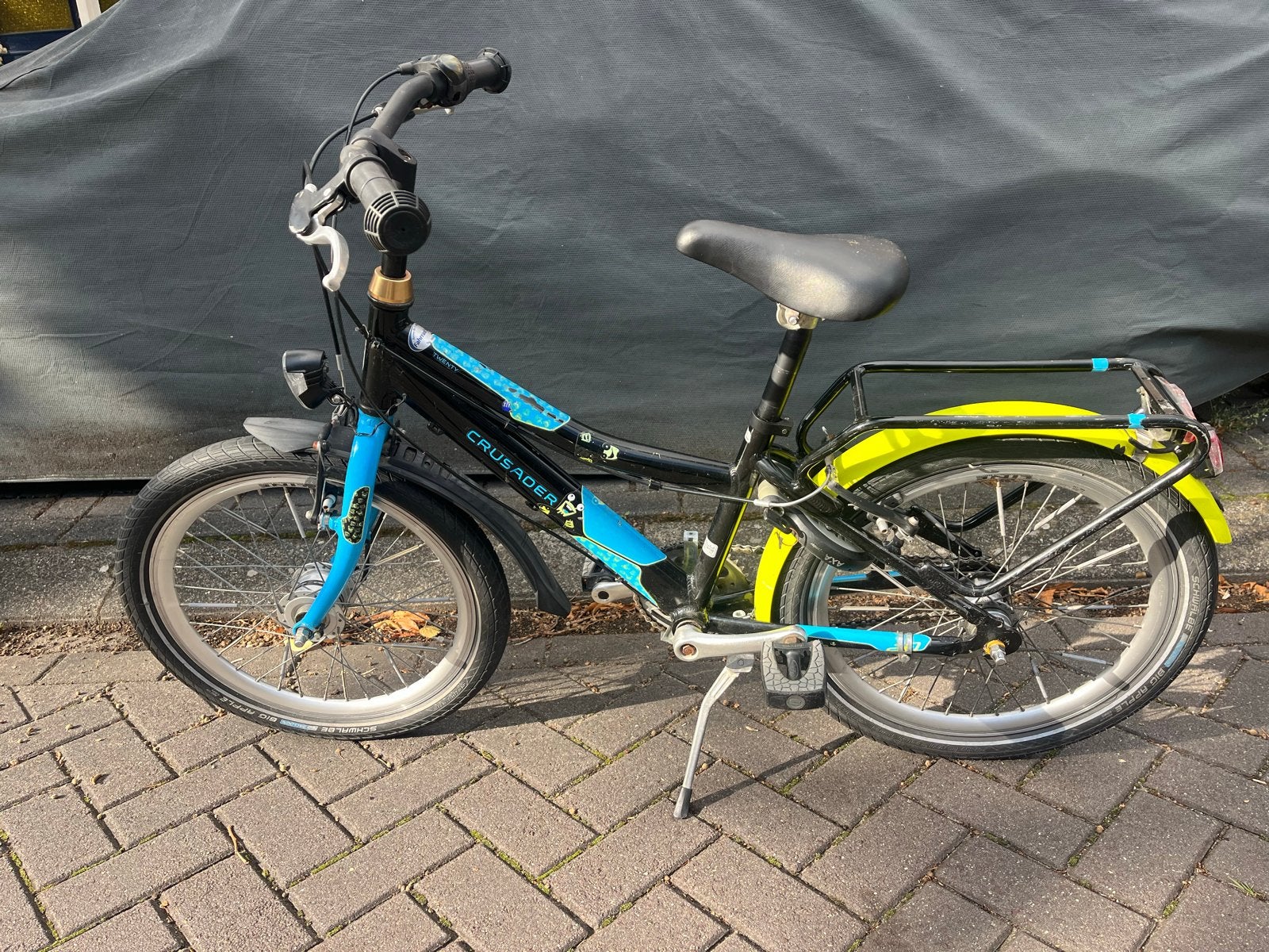 Crusader kinderfiets 20 inch - Zwart/Blauw/Geel, Ophalen, Gebruikt, Terugtraprem, 20 inch of meer