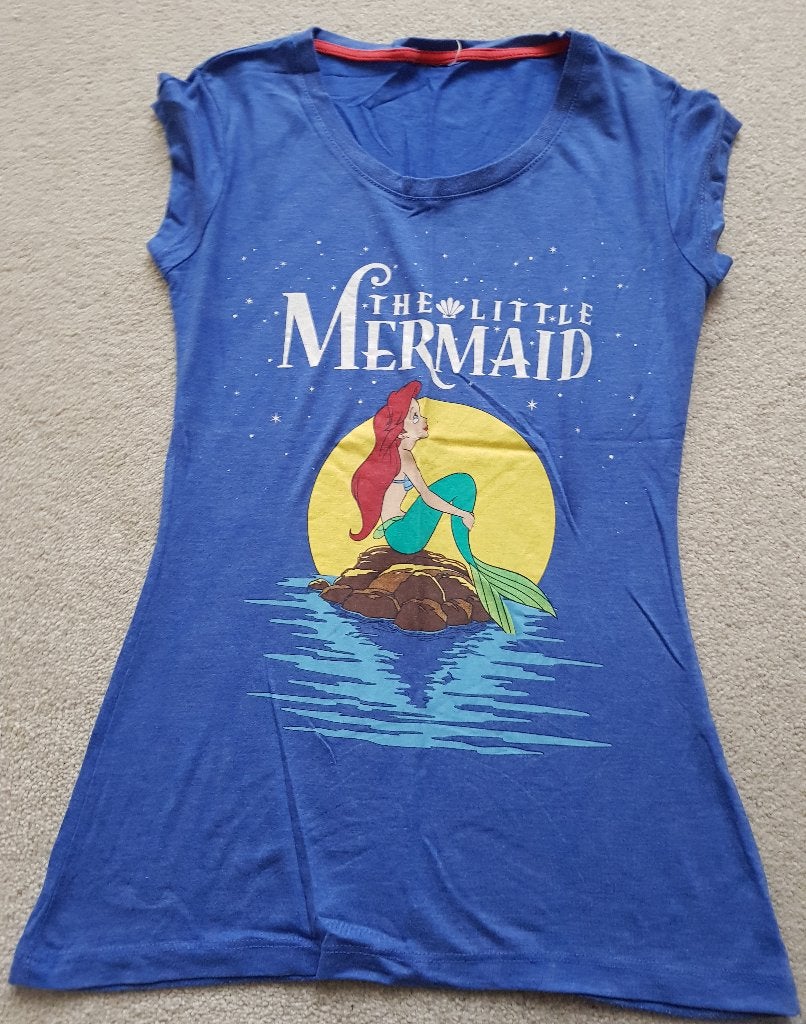 Disney t-shirt maat xs 34 mermaid blauw zeemermin tshirt, Korte mouw, Maat 34 (XS) of kleiner, Gedragen, Verzenden