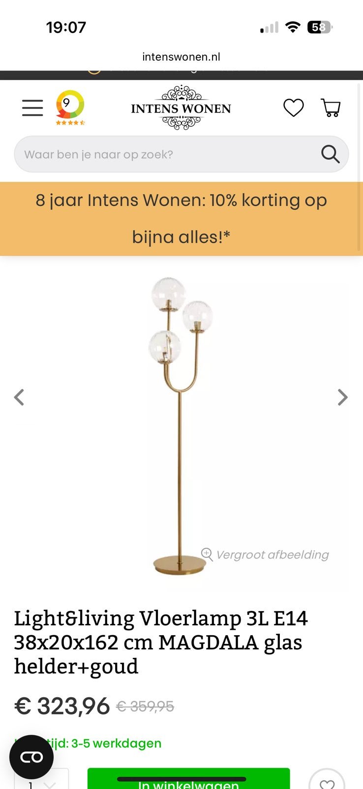 Light & Living vloerlamp Magdala, Huis en Inrichting, Lampen | Vloerlampen, Ophalen, Zo goed als nieuw, 150 tot 200 cm