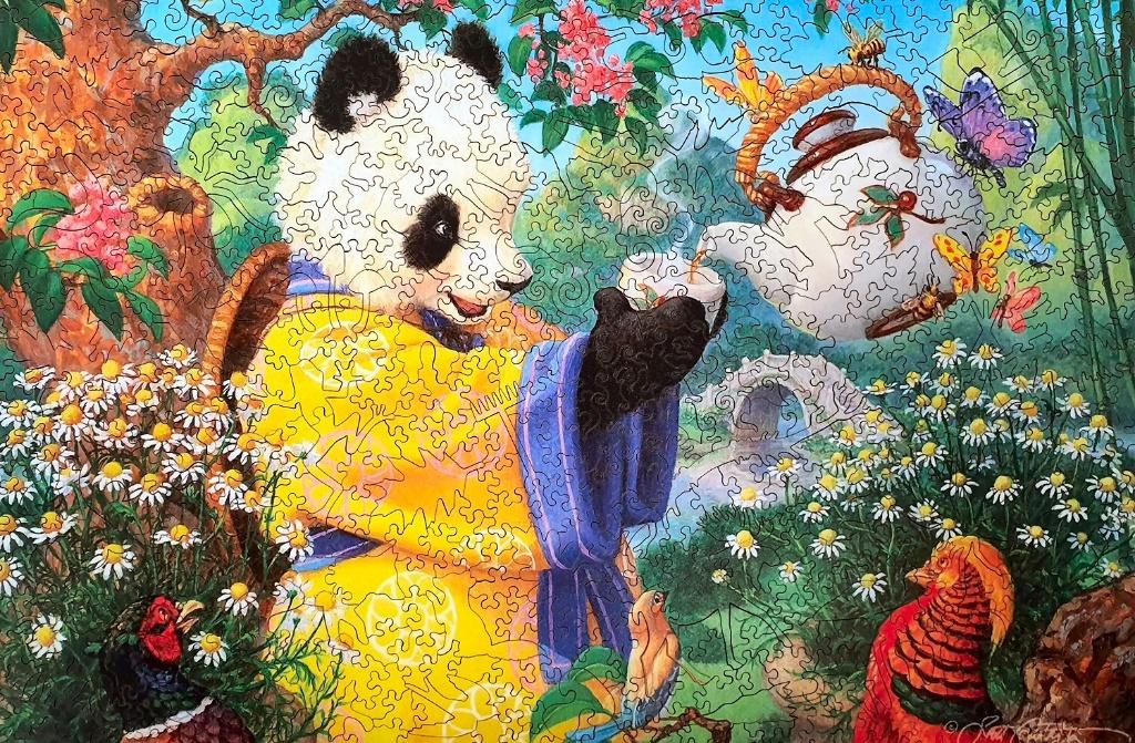 Unieke houten Panda puzzel 582 stukjes met gratis Planeten p, Verzenden, 500 t/m 1500 stukjes, Zo goed als nieuw, Legpuzzel