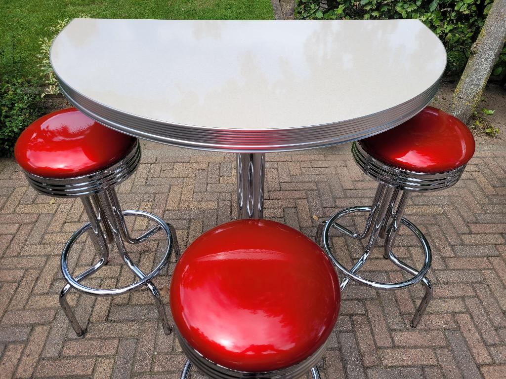 Amerikaanse barkrukken Bel Air muur bartafel sixties fifties, Ophalen, Met voetsteun, 60 tot 90 cm, Zo goed als nieuw