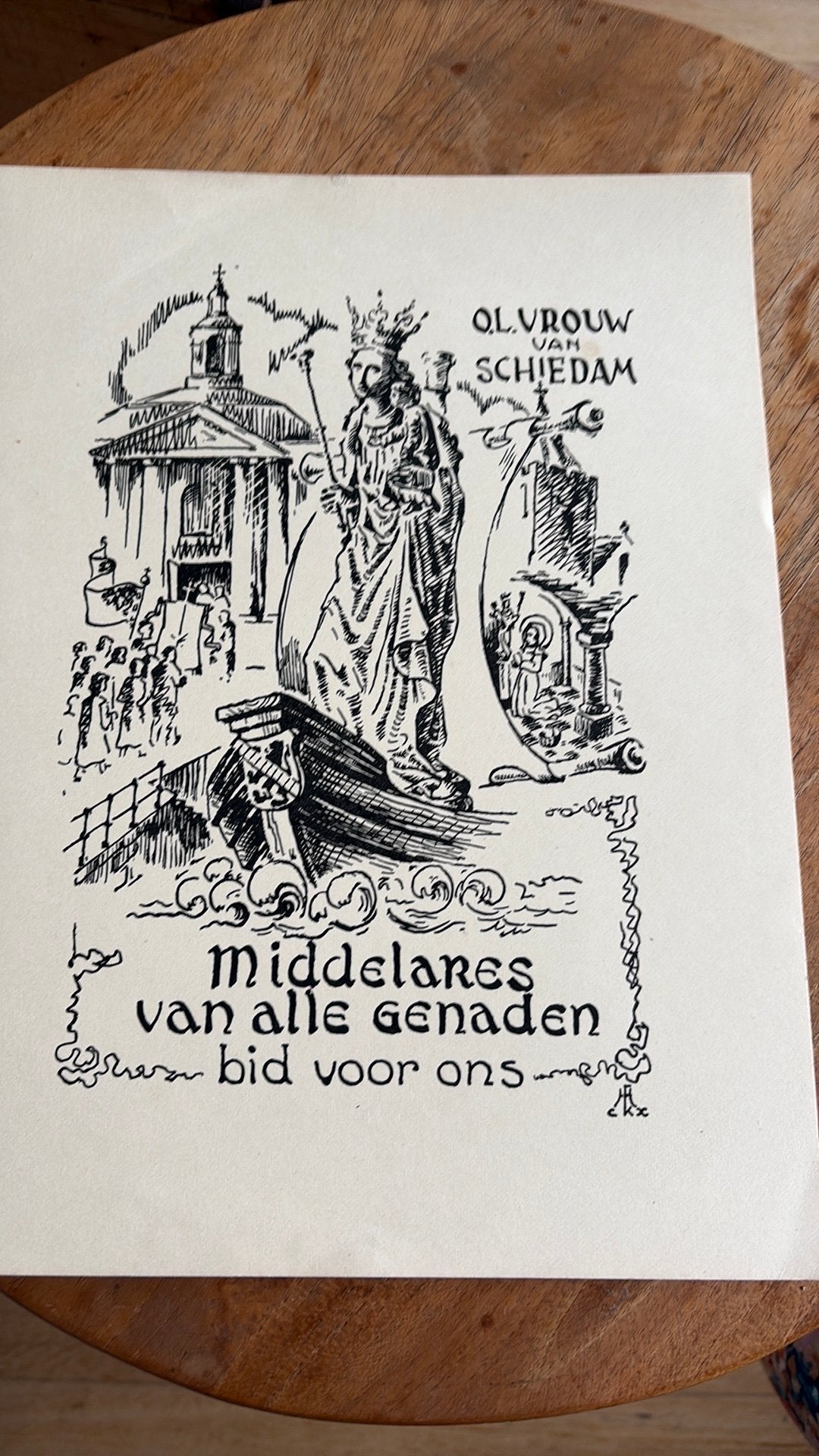 Prent maria Schiedam 30 bij 20 religie, Verzenden, Zo goed als nieuw