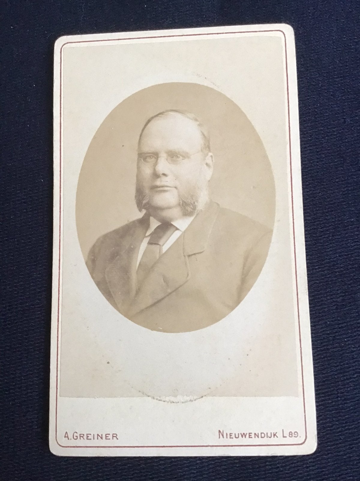 CDV, Man, ALBERT GREINER, AMSTERDAM, Carte de Visite, Verzamelen, Foto's en Prenten, Verzenden, Voor 1940, Gebruikt, Foto