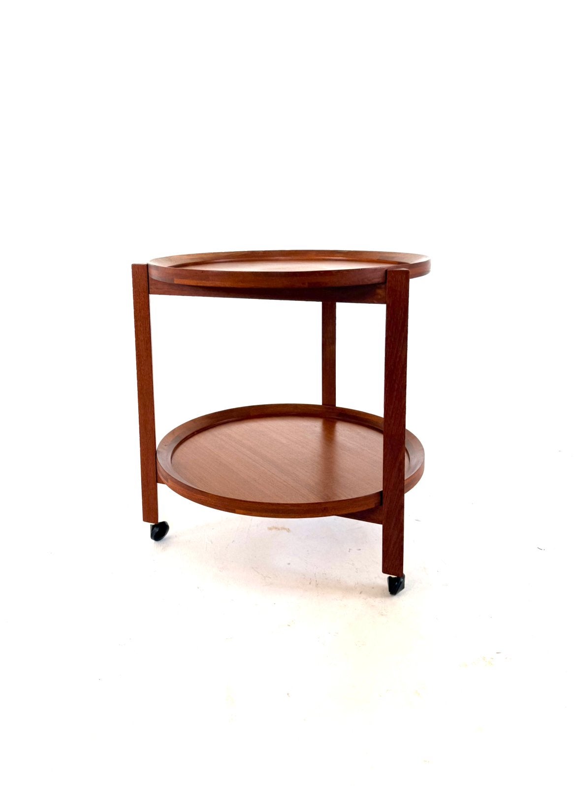 Vintage Deense teakhouten trolley, Sika Møbler ‘60, 45 tot 60 cm, Sika Møbler, Vintage retro buisframe design rotan webbing papercord deens