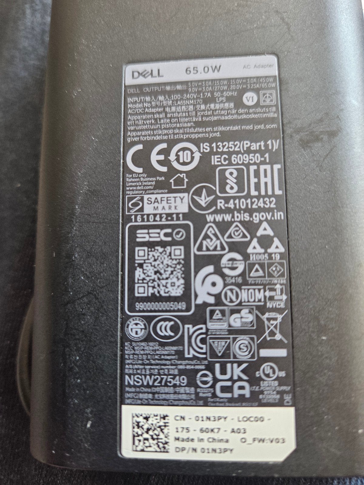 Dell 65W AC Adapter - Oplader voor Dell Laptops, Computers en Software, Ophalen of Verzenden, Gebruikt, Dell