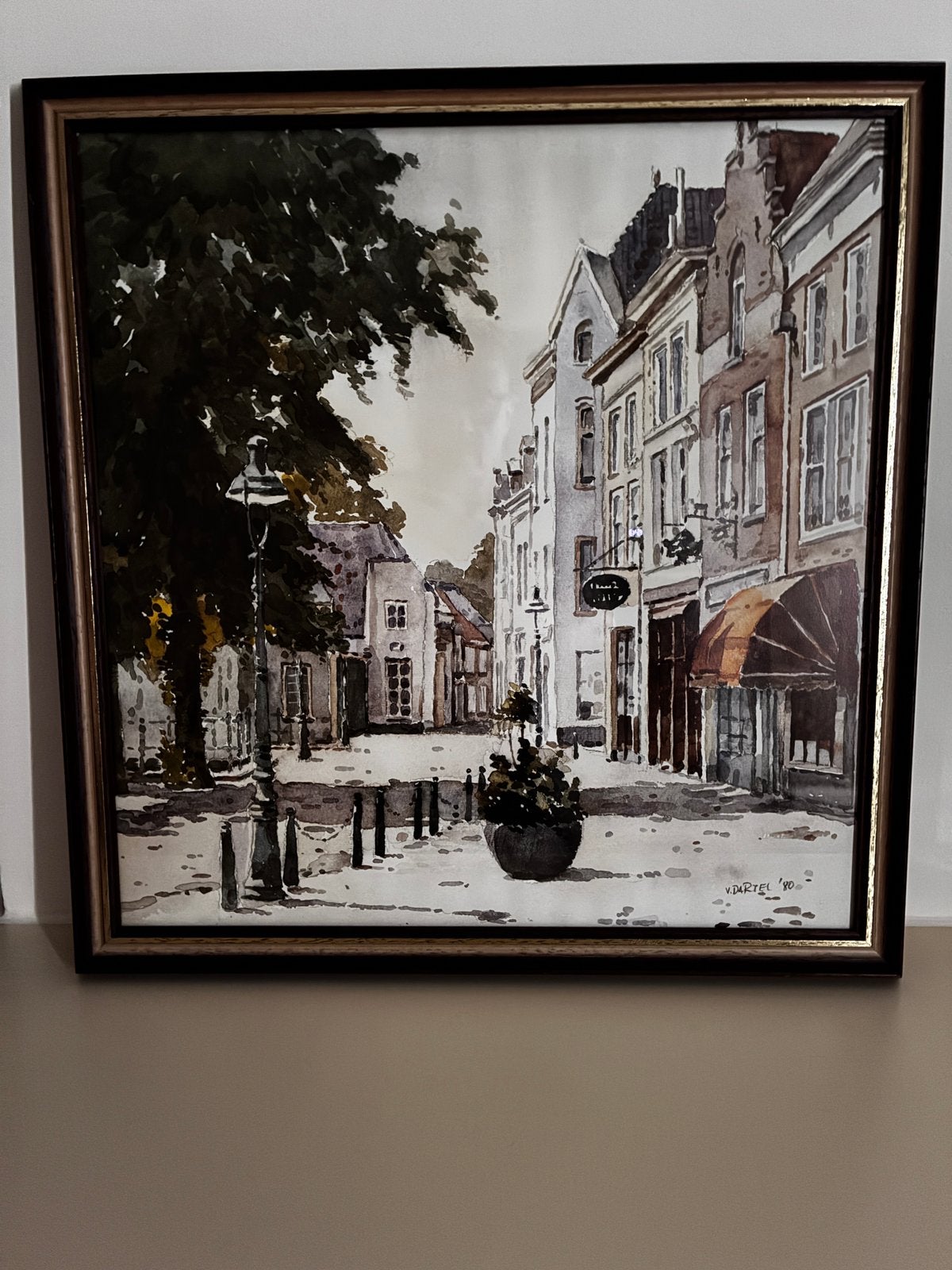 Aquarel Lepelstraat / Vismarkt wijk Uilenburg 's-Hertogenbos, Gedateerd, Realistisch, Ophalen of Verzenden, Aquarel