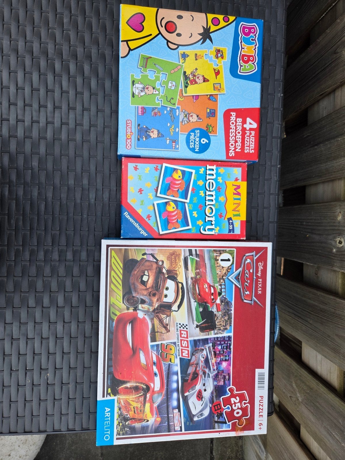 3 leuke spelletjes: Bumba, Mini Memory en Cars puzzel, Ophalen of Verzenden, Meer dan 50 stukjes, Gebruikt, 2 tot 4 jaar