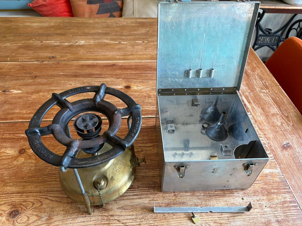 Vintage Primus 51 brander koper in originele aluminium doos, Ophalen of Verzenden