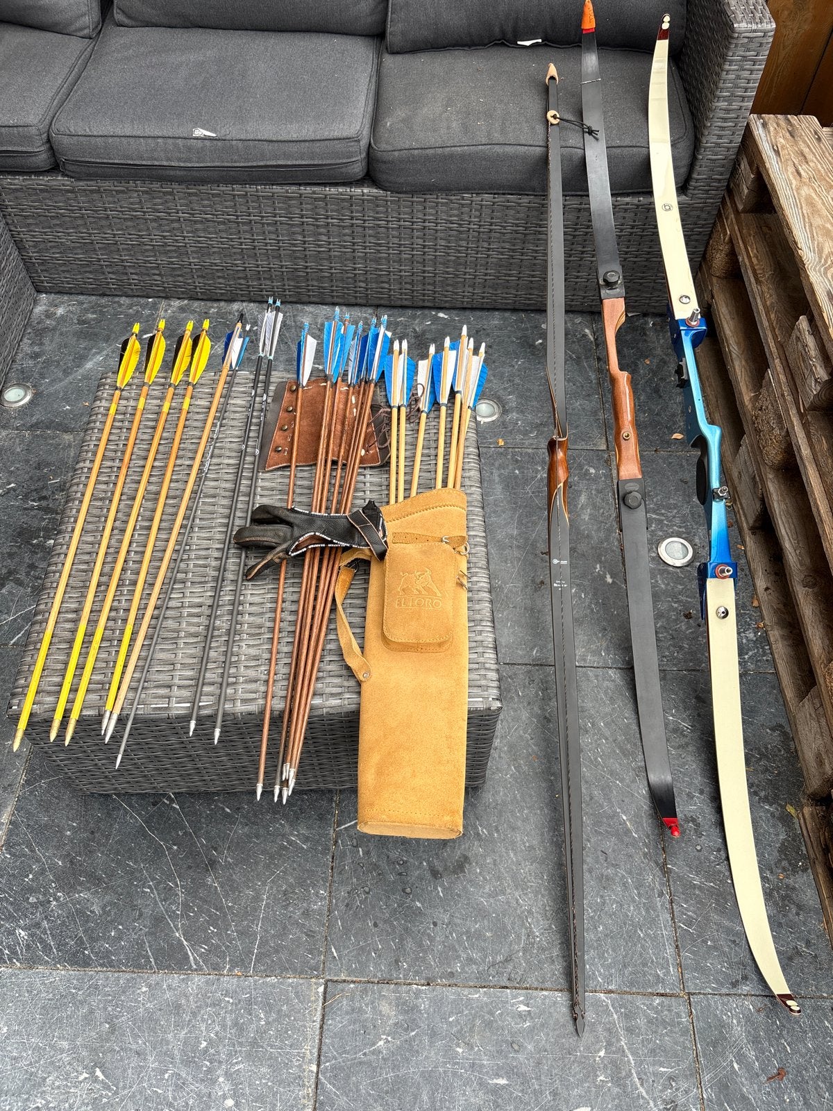 Boogschietset: 3 bogen, pijlen en accessoires, Ophalen of Verzenden, Gebruikt, Longbow