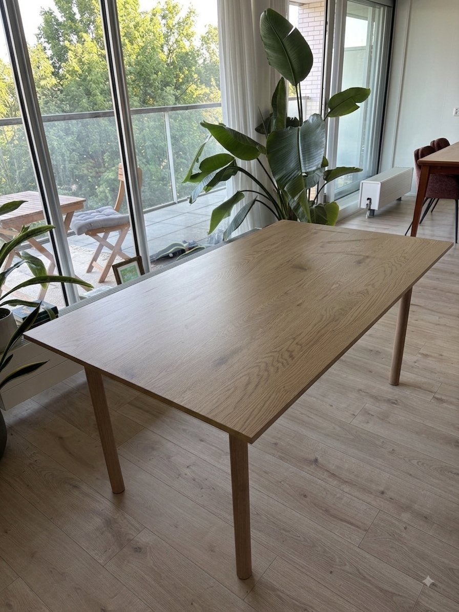 Moderne eettafel 160x90– eikenlook - Scandinavisch design, Ophalen, 50 tot 100 cm, Zo goed als nieuw, 150 tot 200 cm