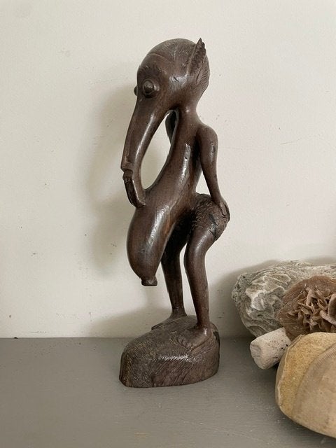 Vintage stenen beeld Afrika. Shona kunst Zimbabwe mythologie, Ophalen, Steen/keramiek, Bruin, Afrika