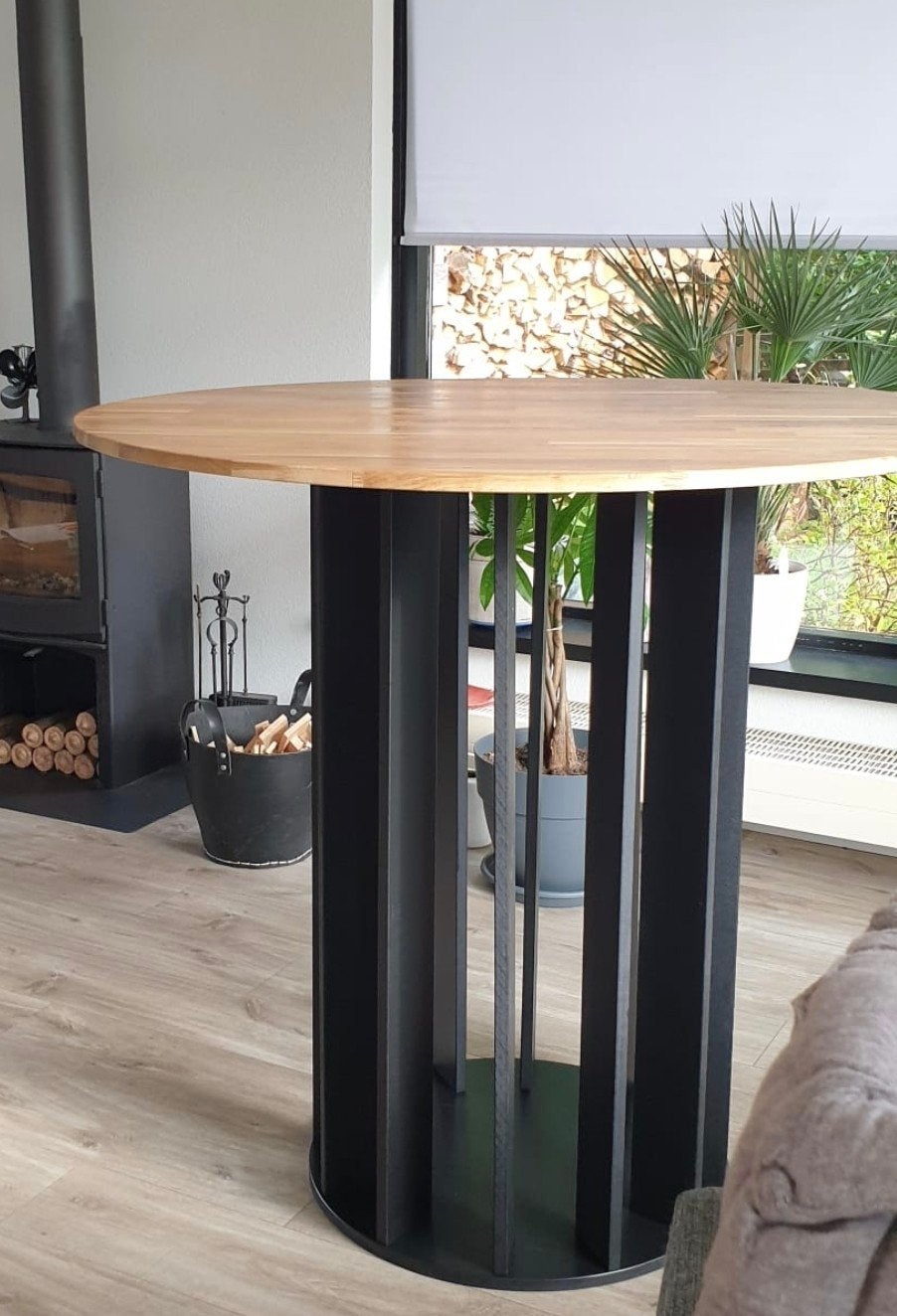 Statafel Bartafel hoge tafel met licht eiken blad 120cm., Ophalen, Zo goed als nieuw