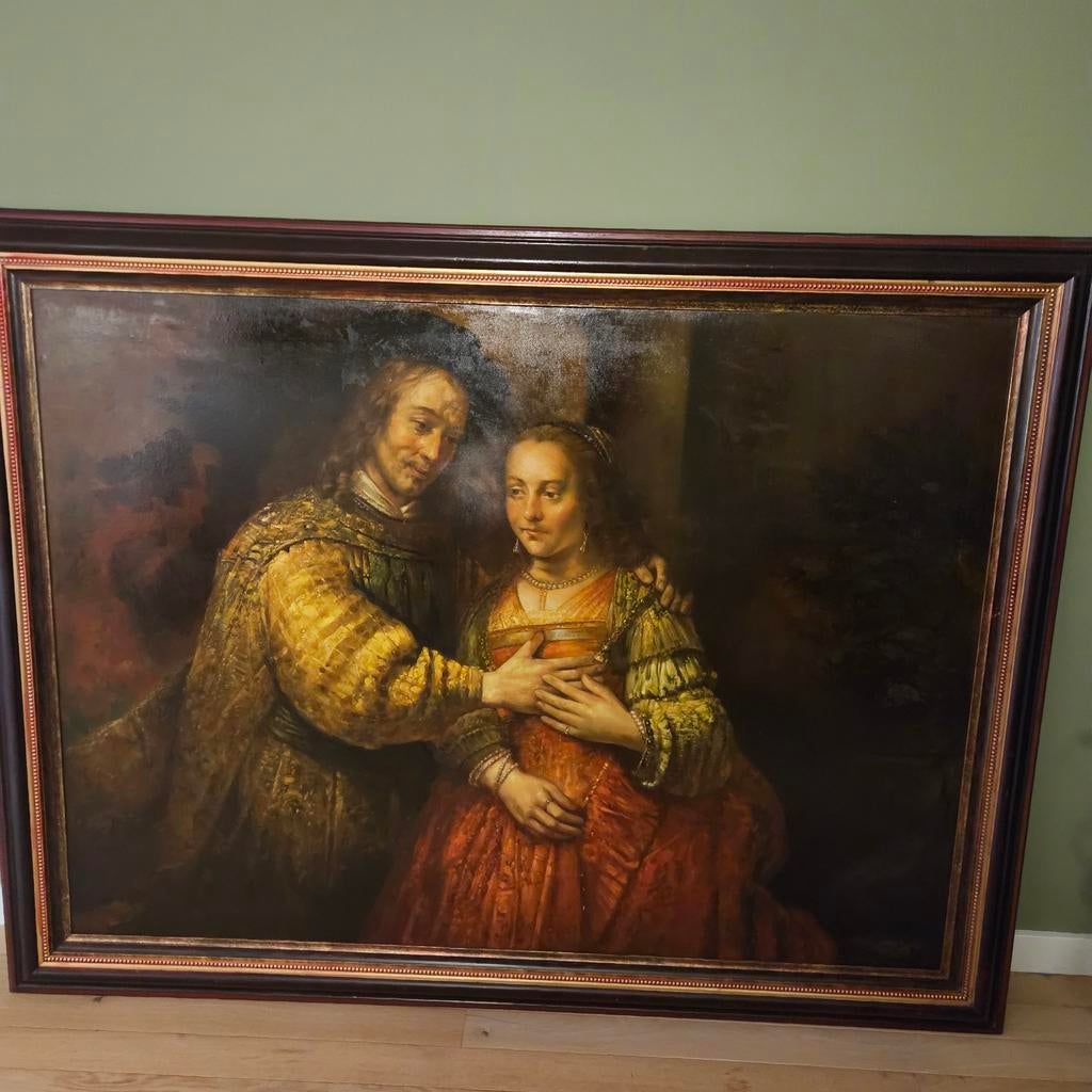 Groot olieverfschilderij "Het Joodse Bruidje" replica, Antiek en Kunst, Kunst | Schilderijen | Klassiek, Ophalen