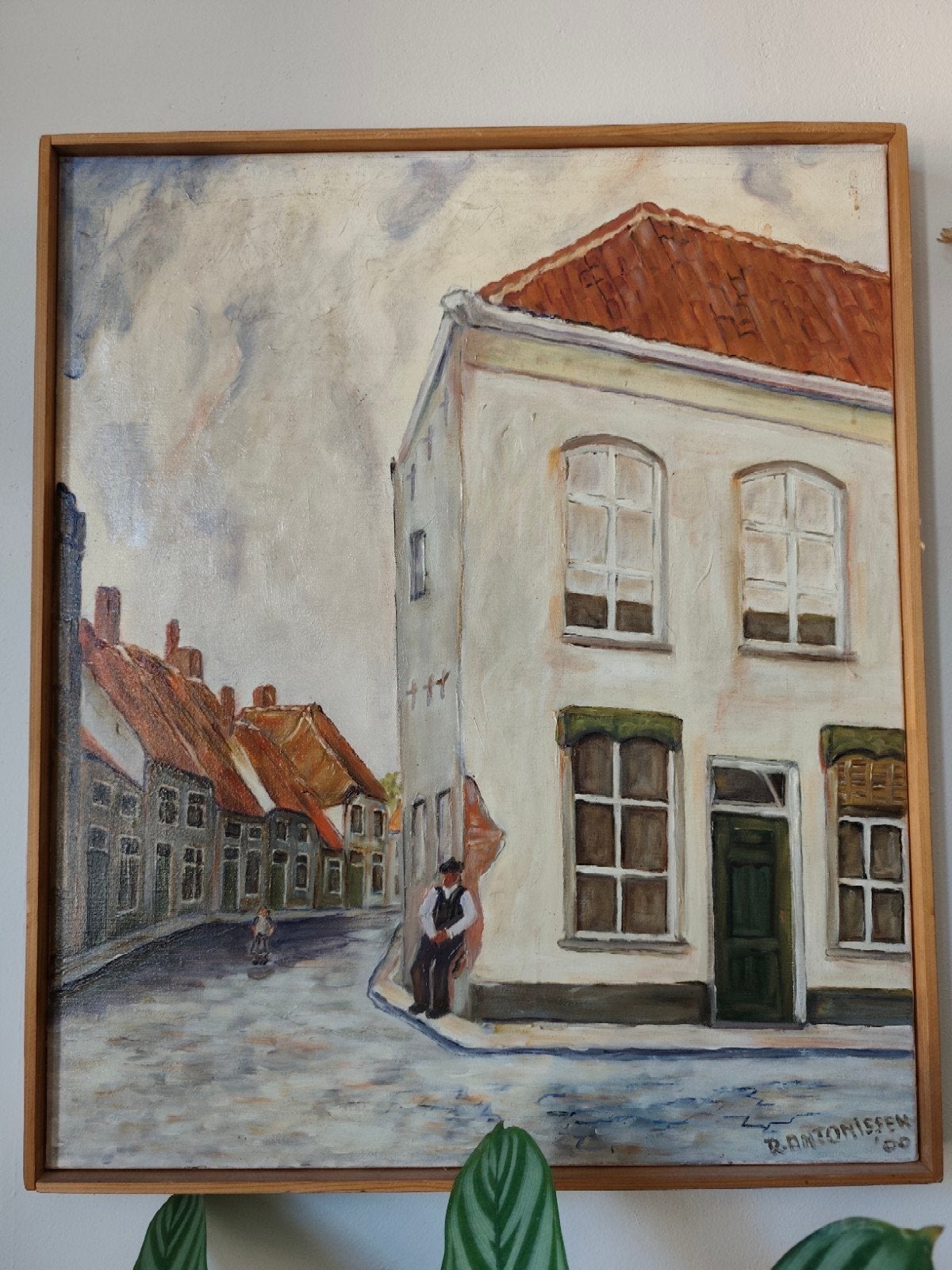 Bergen op Zoom - 't mosselstraatje -Olieverfschilderij, Ophalen, Ingelijst, Stads- / dorpsgezicht, Doek