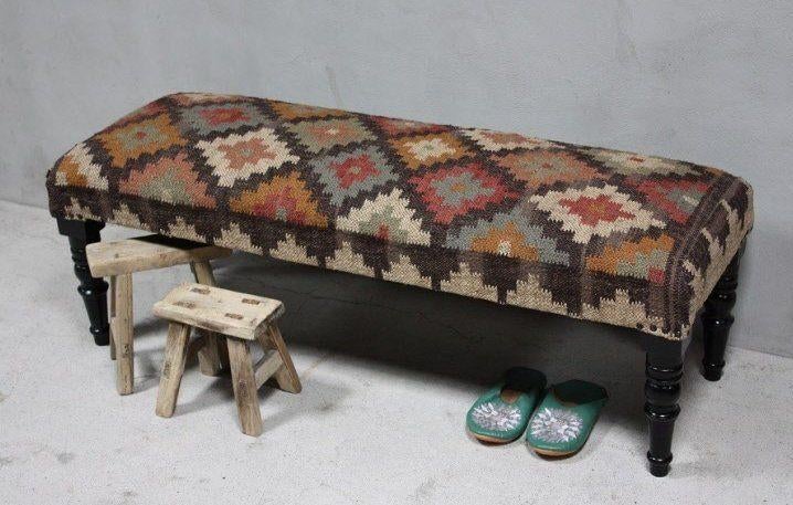 Bohemian Bank Kelim Bankje Oosterse Hocker Kleurrijke Sofa, Overige materialen, Minder dan 75 cm, Ophalen of Verzenden, Rechte bank