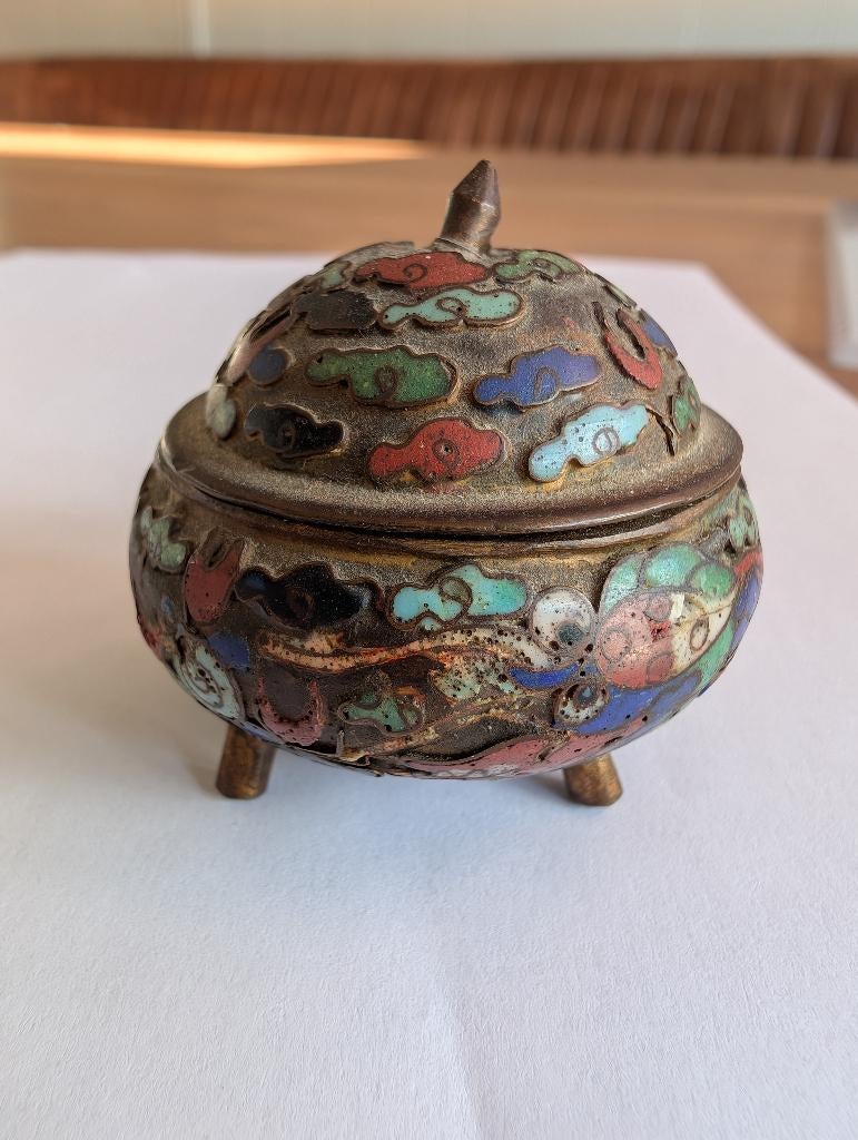 antiek Chinees  bronzen potje emaille cloisonné, Antiek en Kunst, Ophalen