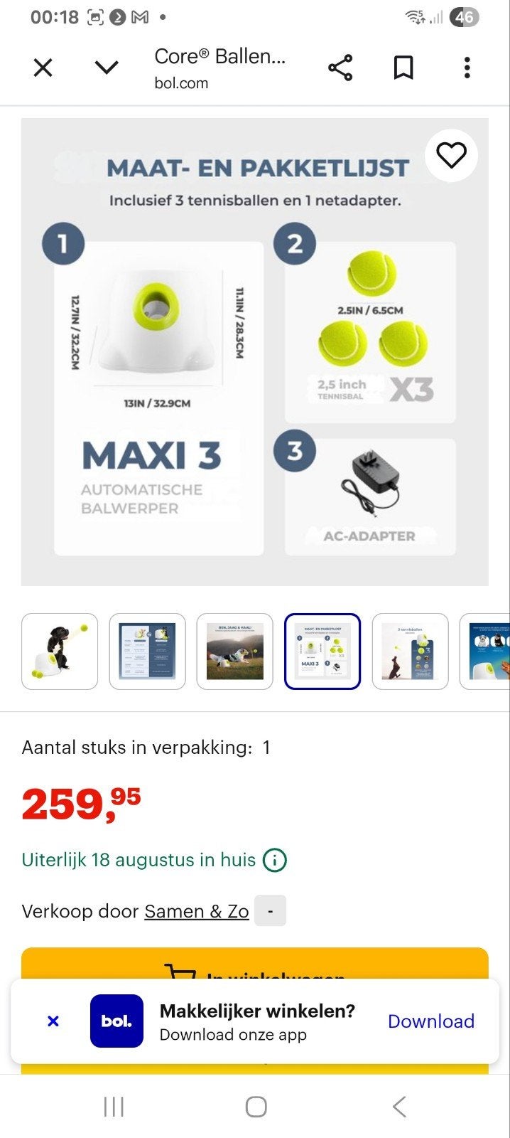 automatische ballen-machine 3-6-12 zelf instellen incl 3 bal, Ophalen of Verzenden, Zo goed als nieuw, Apporteerspeelgoed, Overige merken