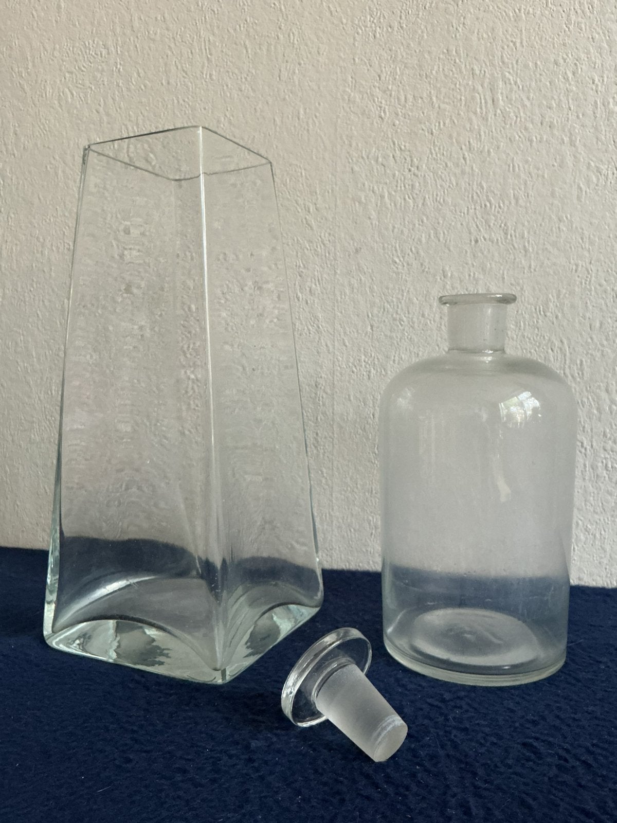 grote vaas en fles met stop, Ophalen of Verzenden, Gebruikt, Transparant, Glas