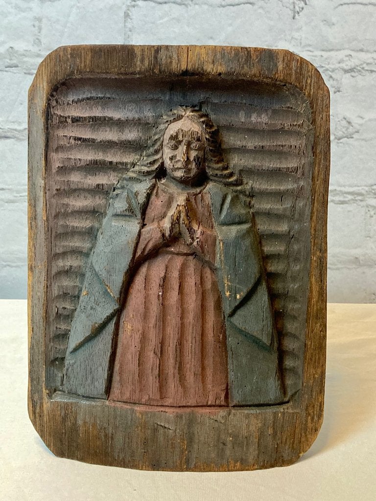 Handgesneden Houten Mariabeeld / Wandpaneel - Volkskunst, Antiek en Kunst, Ophalen of Verzenden