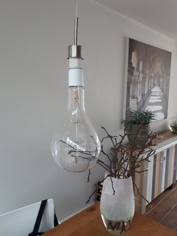 Vintage lamp grote fitting, Vintage, E27 (groot), Ophalen of Verzenden, Glas