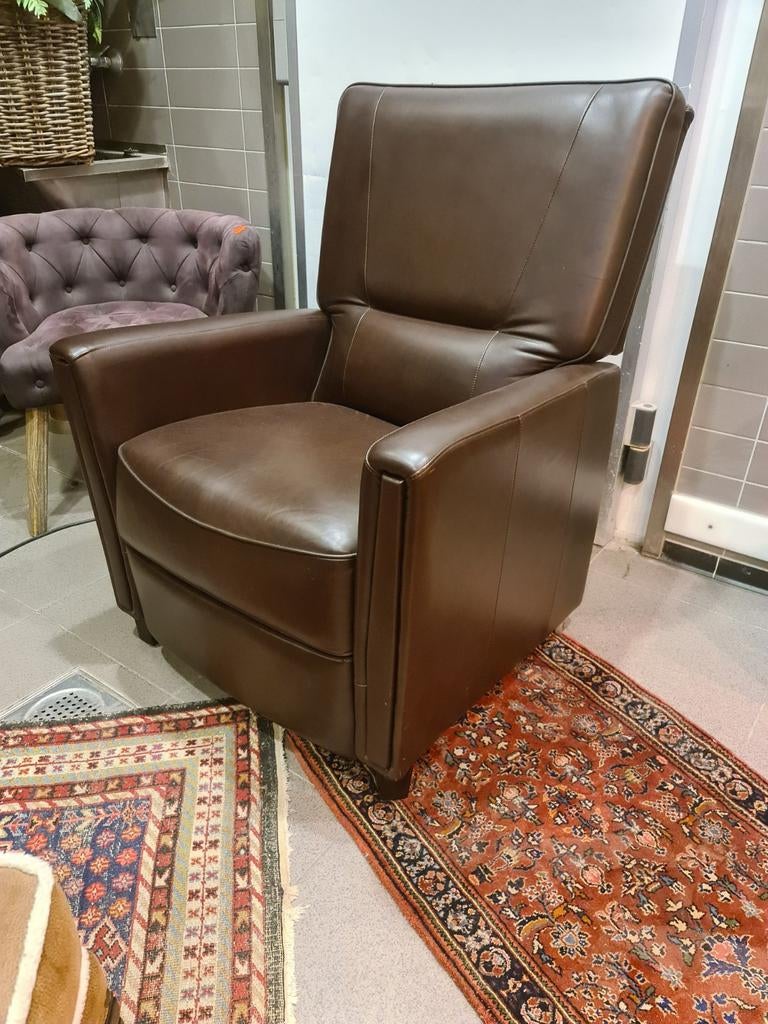 Relax fauteuil bruin Eco-leer elektrisch bedienbaar €345, Ophalen, Industrieel landelijk barok brocante koloniaal boheems vintage