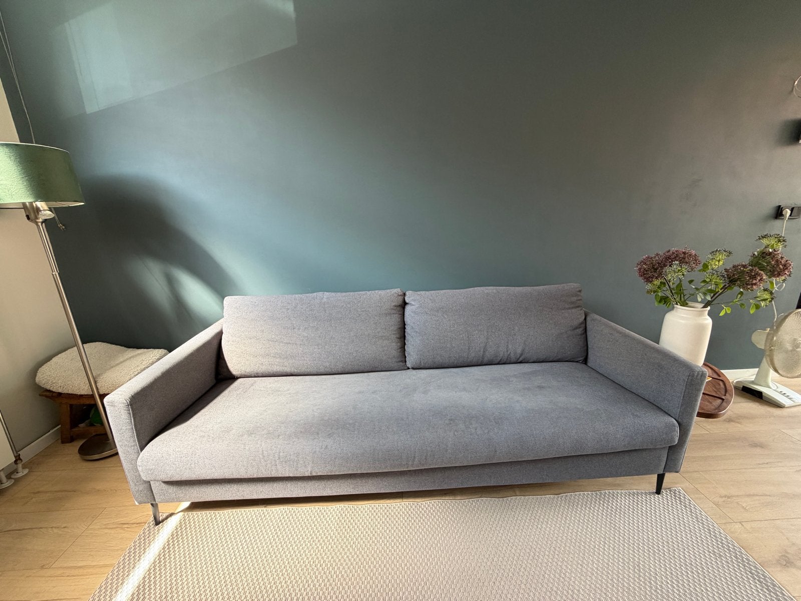 Comfortabele grijsblauwe driezitsbank, Ophalen, Gebruikt, Driepersoons, 75 tot 100 cm