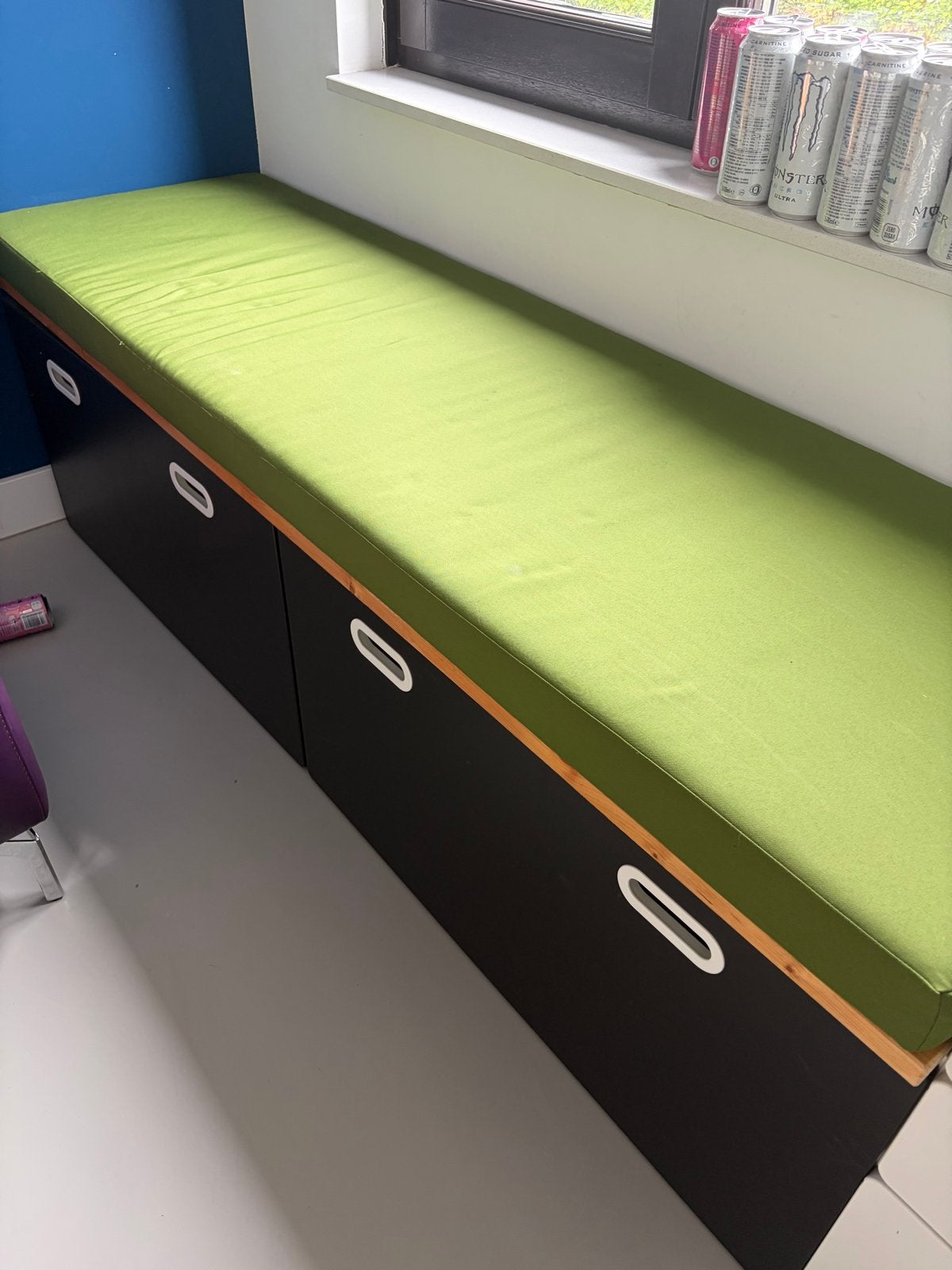2x Ikea speelgoedkist met bank en kussens (groen/blauw), Ophalen of Verzenden, Gebruikt, Meerkleurig, Hout