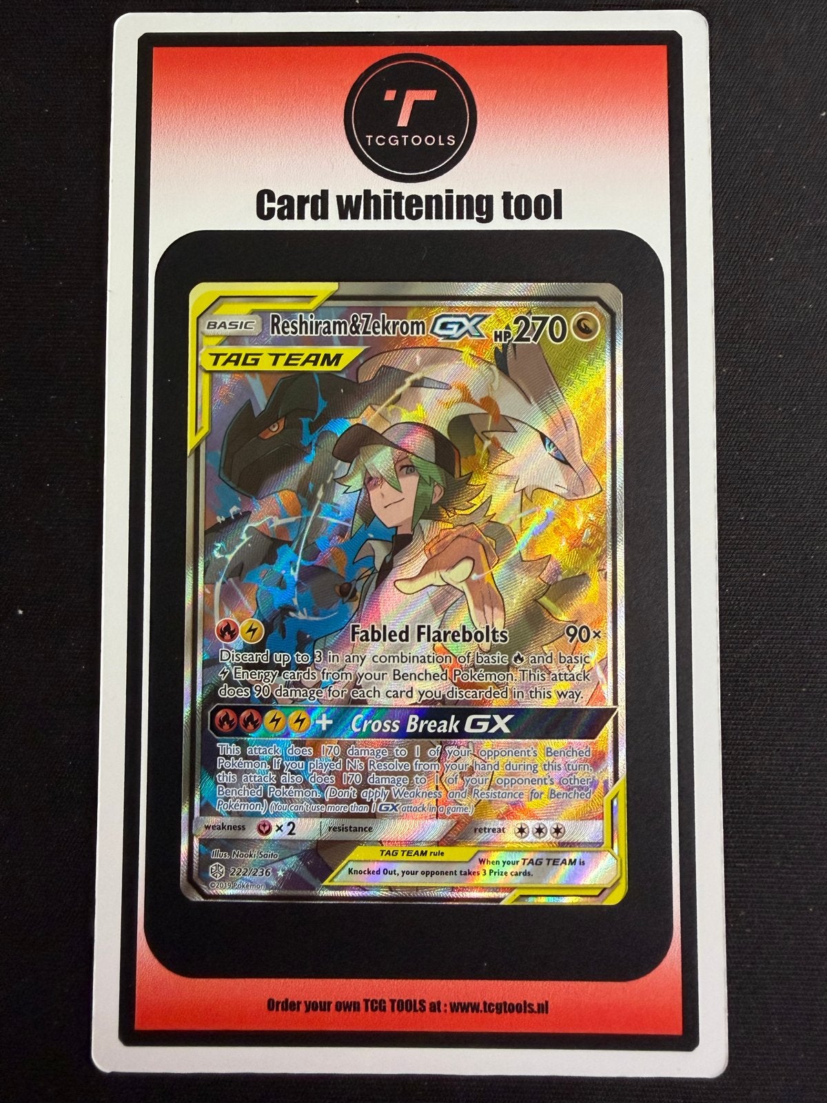 Reshiram & Zekrom GX TAG TEAM Pokémon Kaart (Full Art), Ophalen of Verzenden, Zo goed als nieuw, Losse kaart