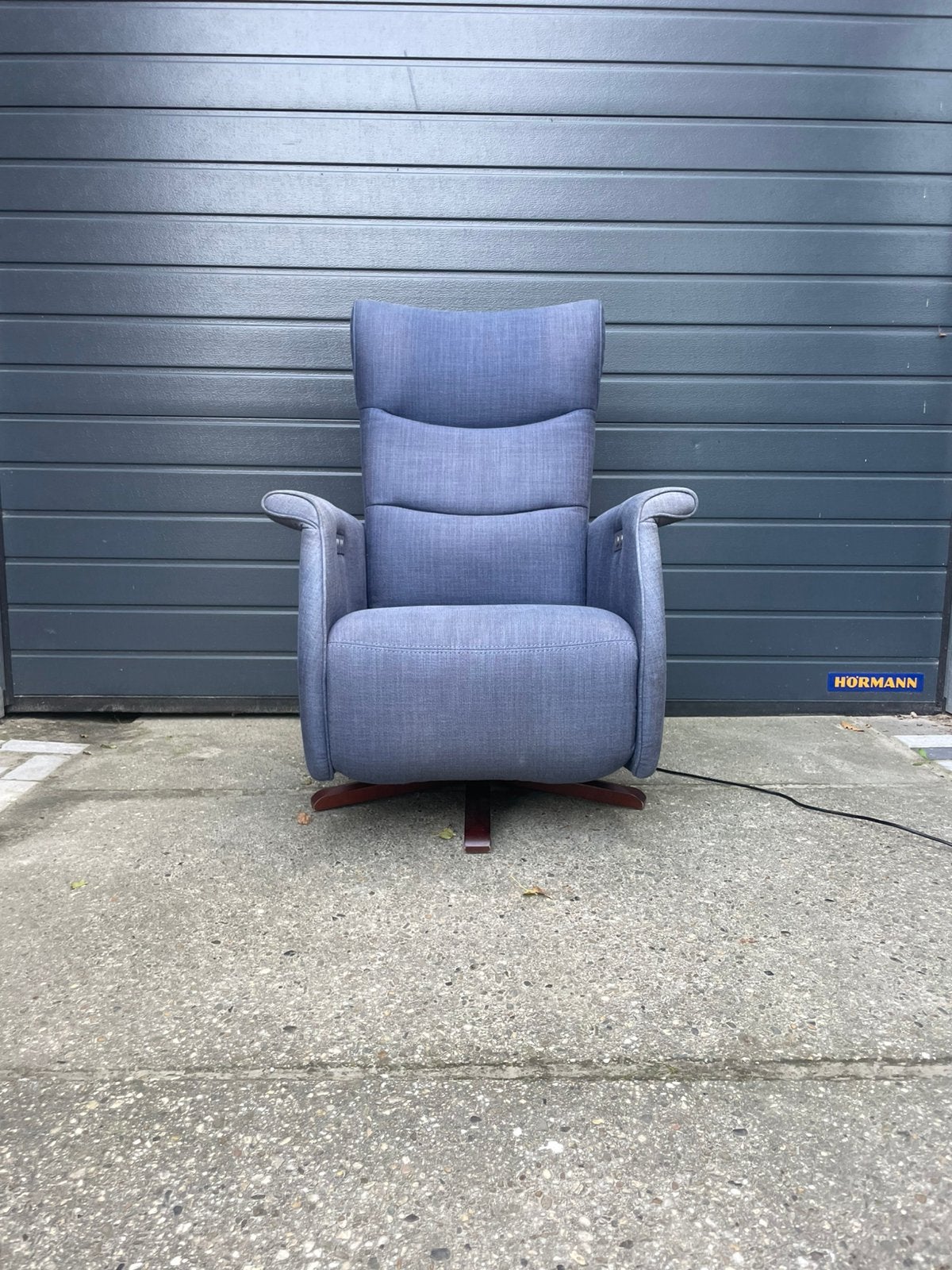 Luxe blauwe stoffen prominent relax fauteuil / relax stoel, Ophalen, Minder dan 75 cm, Stof, 50 tot 75 cm