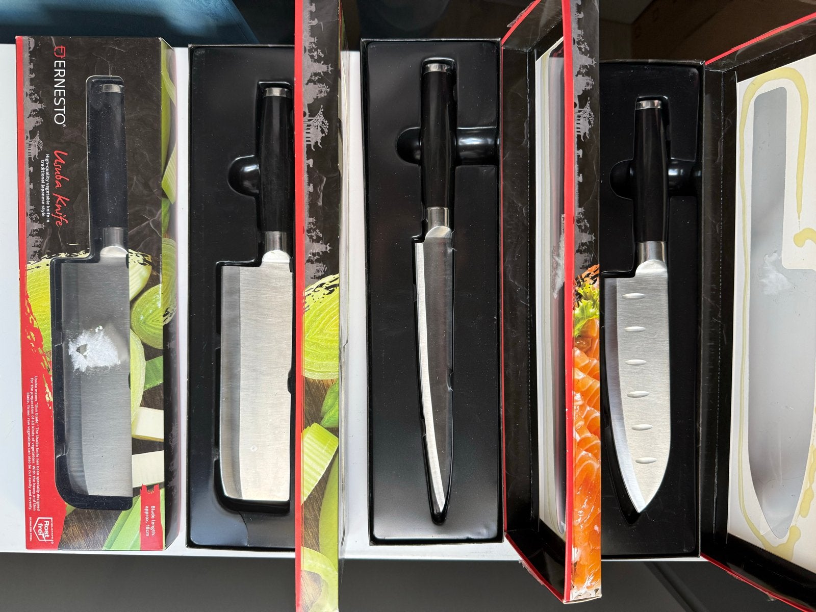 Ernesto Japanse Messen Set - Usuba, Yanagiba, Santoku, Los bestek, Nieuw, Ophalen of Verzenden, Rvs of Chroom