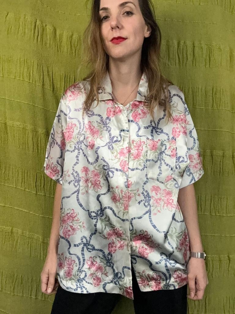 Vintage blouse/ pyjama jasje,  maat 40/L - bloemetjes - 90's, Maat 38/40 (M), Ophalen of Verzenden, Vintage, ,