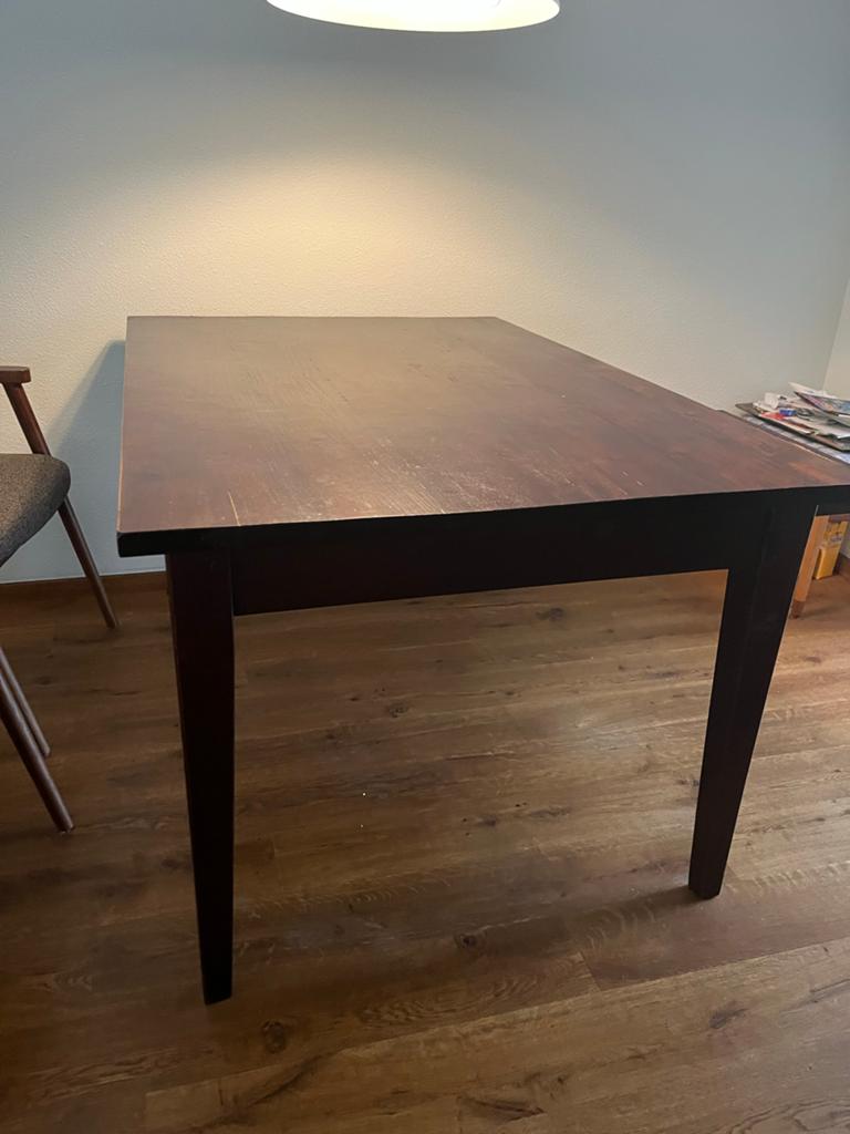 Donkerbruine houten eettafel met lades, Ophalen, Gebruikt, 50 tot 100 cm, 150 tot 200 cm