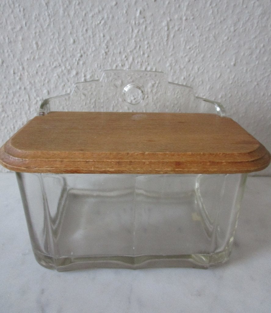 Oude glazen zoutbak met klepdeksel, Antiek en Kunst, Ophalen of Verzenden