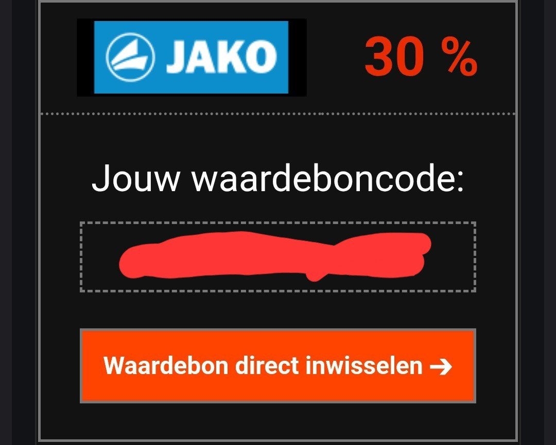 Jako waardebon 30% korting, Eén persoon, Kortingsbon, Warenhuis- of Winkelbon